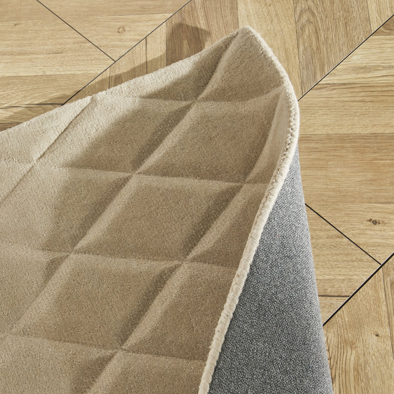 Geometric Shapes Wool Hand Tufted Area Rug, Taupe, Rectangle 160 x 230 cm