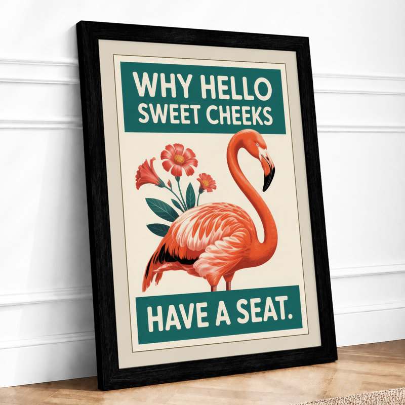 Flamingo Welcome Retro - Framed Print, Black, A4 - 29.7 x 21.0 cm