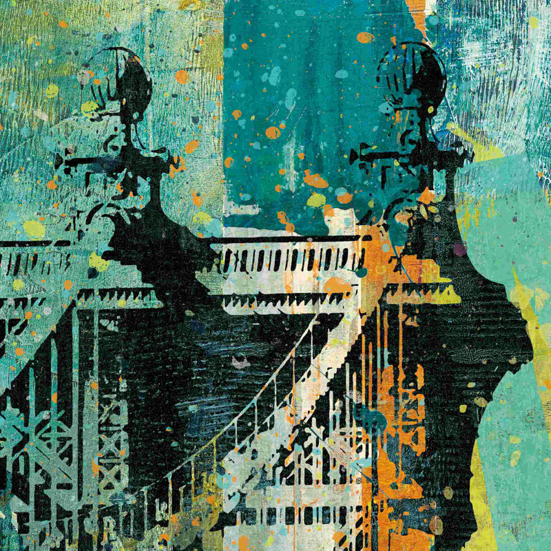 NY Graffiti Bridge - peinture sur toile tendue, H 30 po x l 30 po x P 1,25 po, Oui, Cadre photo noyer