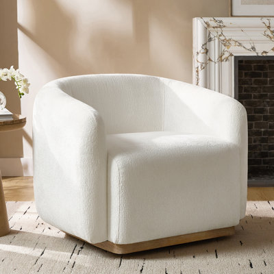 Berklie Emily Modern Boucle Chenille Swivel Armchair With Solid Wood Base
