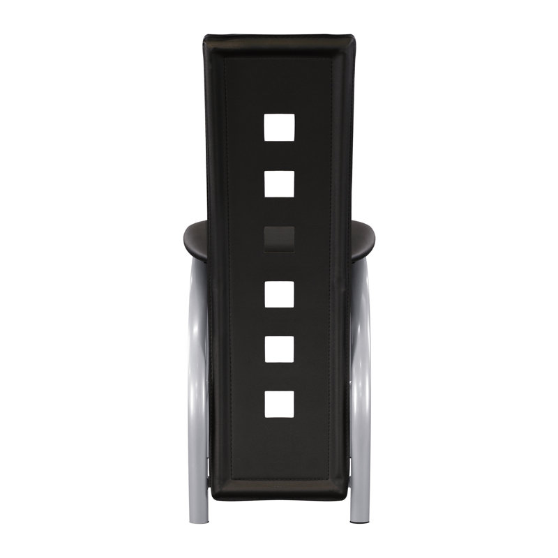 Chaise ultra-moderne à hauteur de comptoir (2 pièces), base en métal, similicuir noir, argent, sièges de salle à manger 2 pièces, base et dossier, finition argentée, 17,45 po Largeur du produit,
