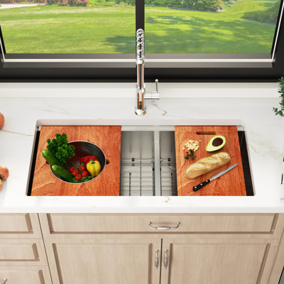39" L x 19" W Undermount Kitchen Sink 16 Gauge Stainless Steel Double Basin 60/40 Undermount Divider Workstation Sink