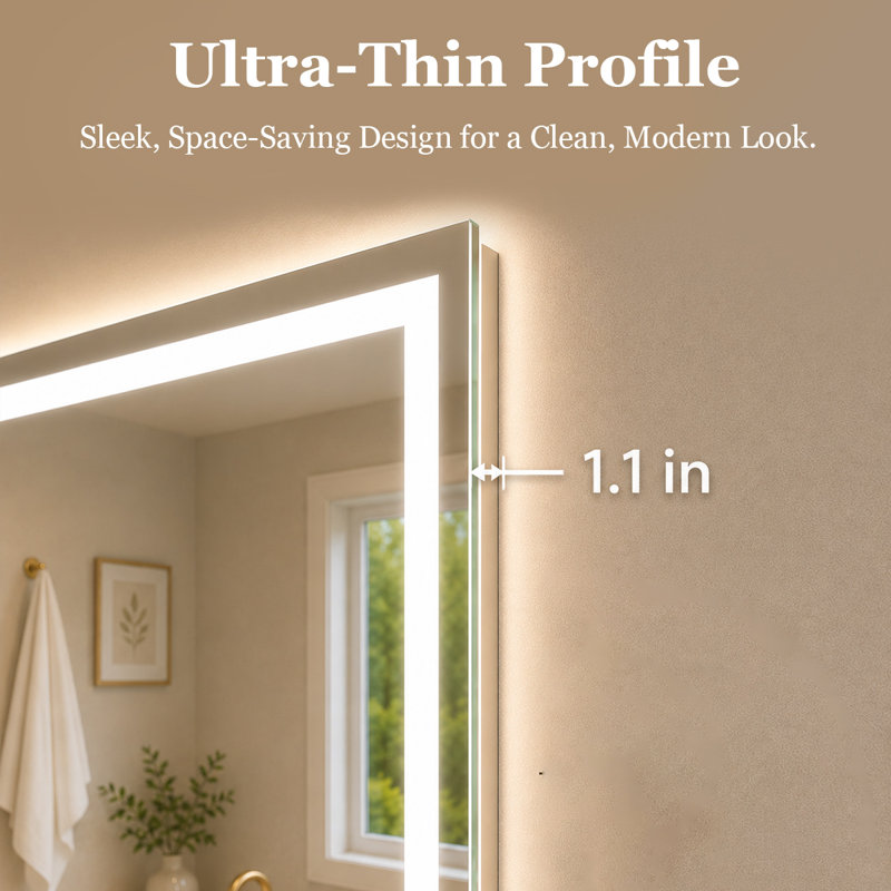 TMMV 30" W x 36" H Frameless LED Light Anti-Fog Wall Bathroom Vanity Mirror In Polished Crystal, 30" W x 36" H