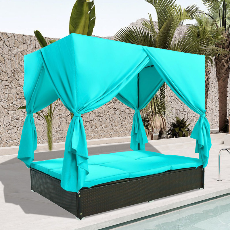 Lit de jour pour patio en osier, Bleu sarcelle