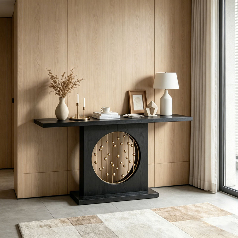 Modern Black Console Table with Gold Accent