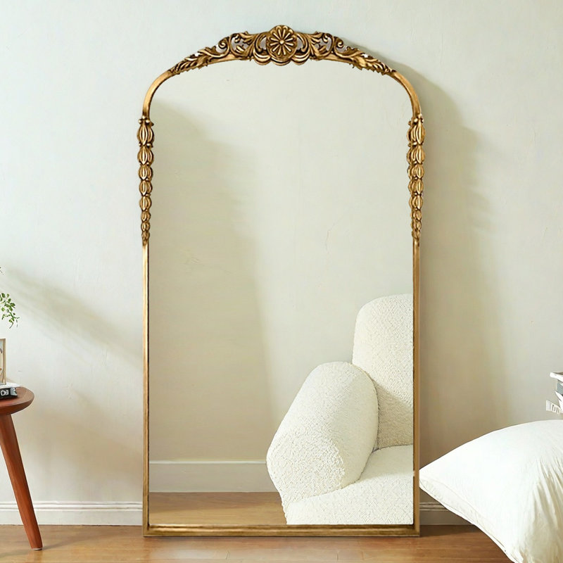 High-Definition Full-Body Mirror With American-Style Vintage Floral Border, 66.93” x 27.56”