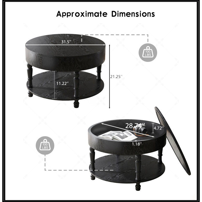 Table basse avec rangement double, Black