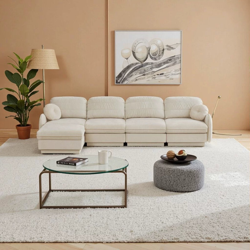Canapé modulaire en L surdimensionné en chenille de 137 po Rumley avec repose-pieds mobile, coussins de dossier matelassés et coussins ronds Rumley