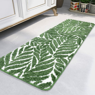 Tapis de salle de bain - Tapis de salle de bain long de 4 pi Tapis de bain long vert Feuille de chambre à coucher 47 po