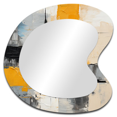Élégance de peinture grise et jaune II - miroir mural décoratif asymétrique abstrait, miroir de forme irrégulière moderne