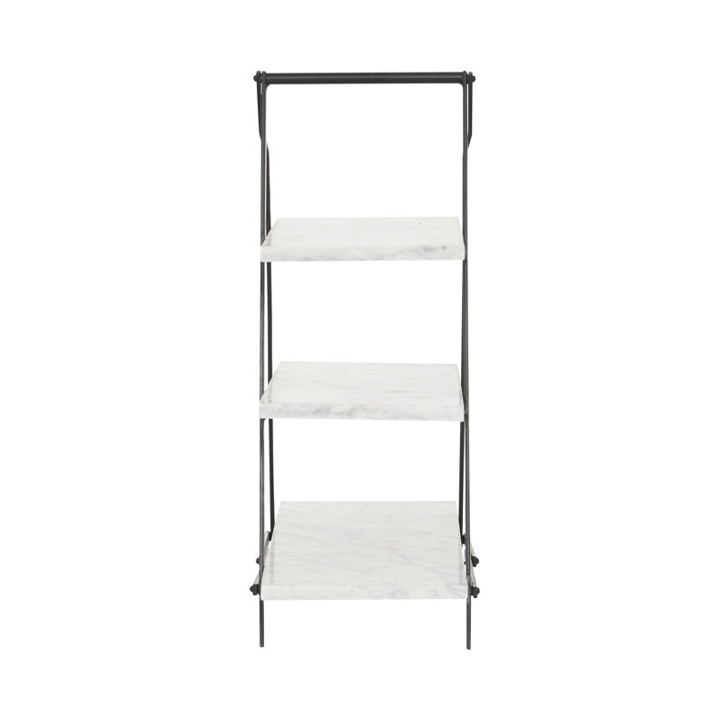 Elevated 20" White Marble and Black Metal 3-Tier Rectangular Server