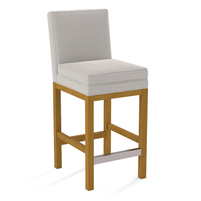 Upholstered Stool, Honey Finish, White Textured Performance; 0865-91