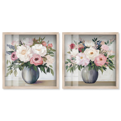 Blush Pink Bedroom Serenity Pair Shadowbox Print Fashion Wall Decor by Art Remedy, Blonde Frame, 40 x 40