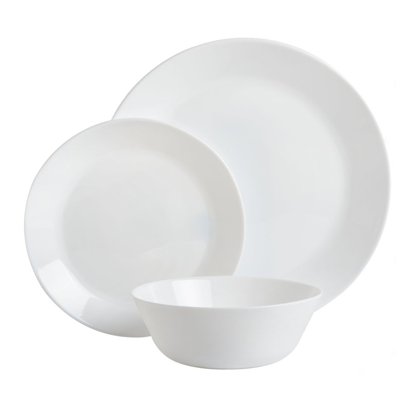 Gibson Home Ultra Break And Crack Resistant Dinnerware Set, Square: Service For 6 (18pcs), Opal Glass