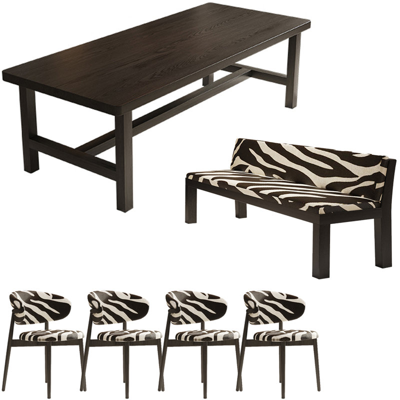 Nordic style ash all solid wood dining table set, 29.5"H x 70.8"L x 33.4"W