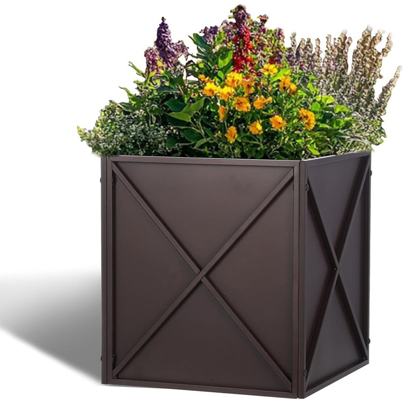 Large Metal Planter Box Modern Brown Metal Planter Box Heavy Duty With Drainage Holes For Outdoor Garden Patio