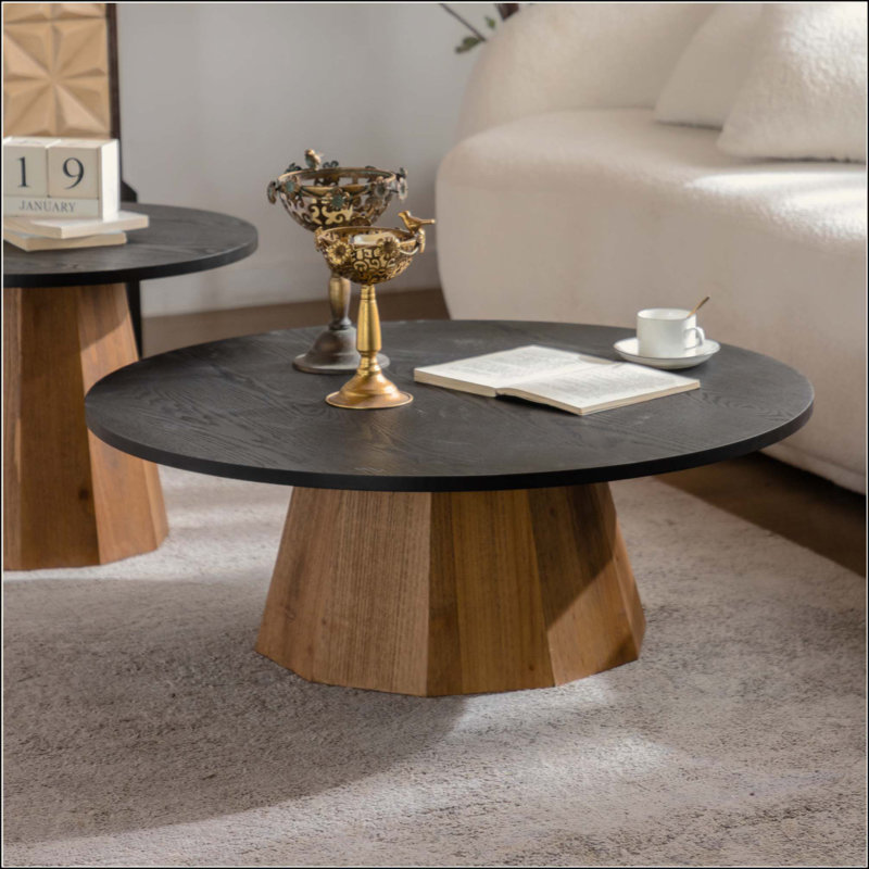 Round Coffee Table Sturdy Pedestal Wooden Tea Table For Living Room Easy To Assemble
