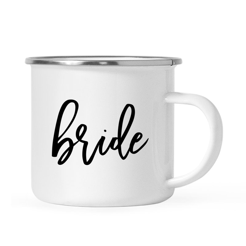 Cadeau de tasse de feu de camp en acier inoxydable, mariée, paquet de 1, émail en métal à l'extérieur