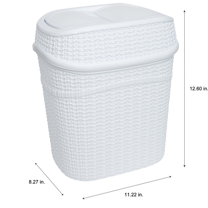 White Woven Plastic Swing Top Rubbish Bin