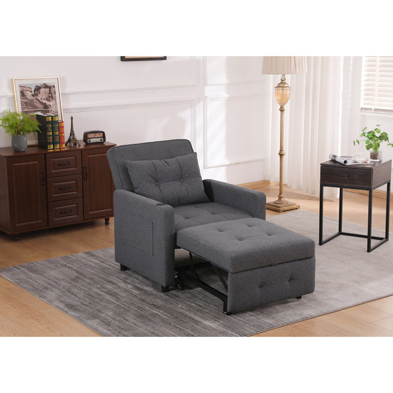 Convertible Chair Bed Pull Out Sleeper Chair, Gray Linen