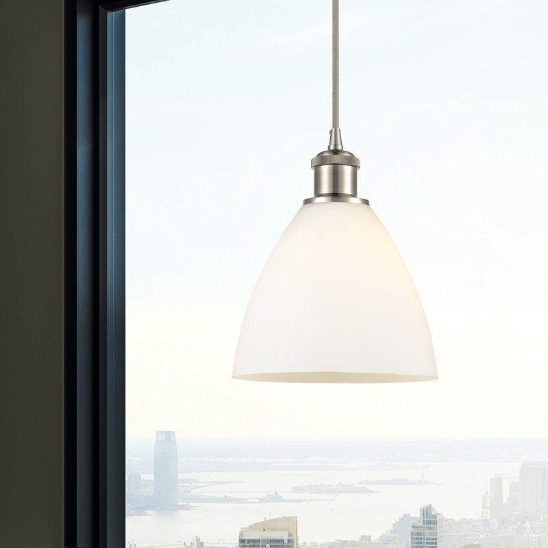 Haruka 1 - Light Single Pendant, White, 11.25" H x 7.5" W x 7.5" D, Brushed Satin Nickel