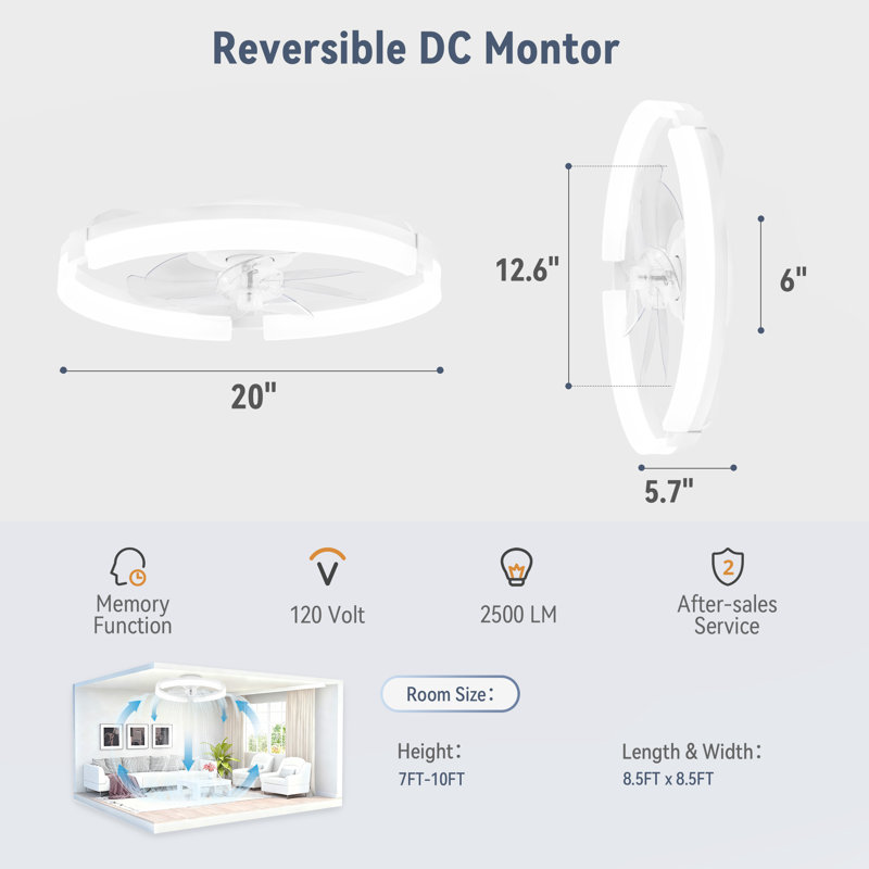  Cissline 20" White Modern Flush-mount Ceiling Fan Light With Curved Led For Cozy Bedrooms & Living Areas