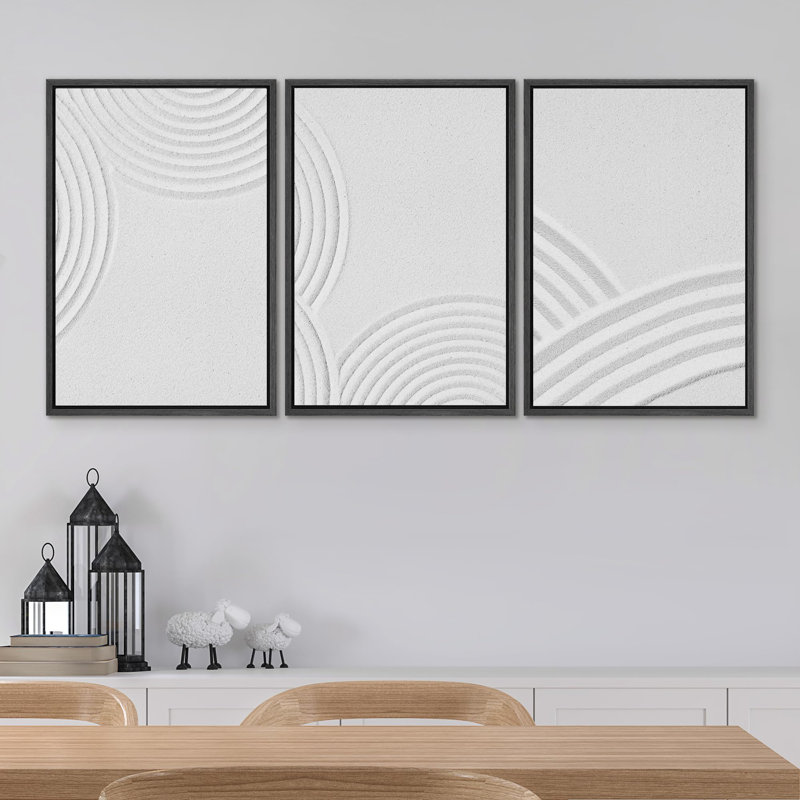 \"Sable minimaliste textures modernes décor nordique abstrait salon\" 3 - pièces sur, H 24 po x l 16 po x P 1,5 po, Noir