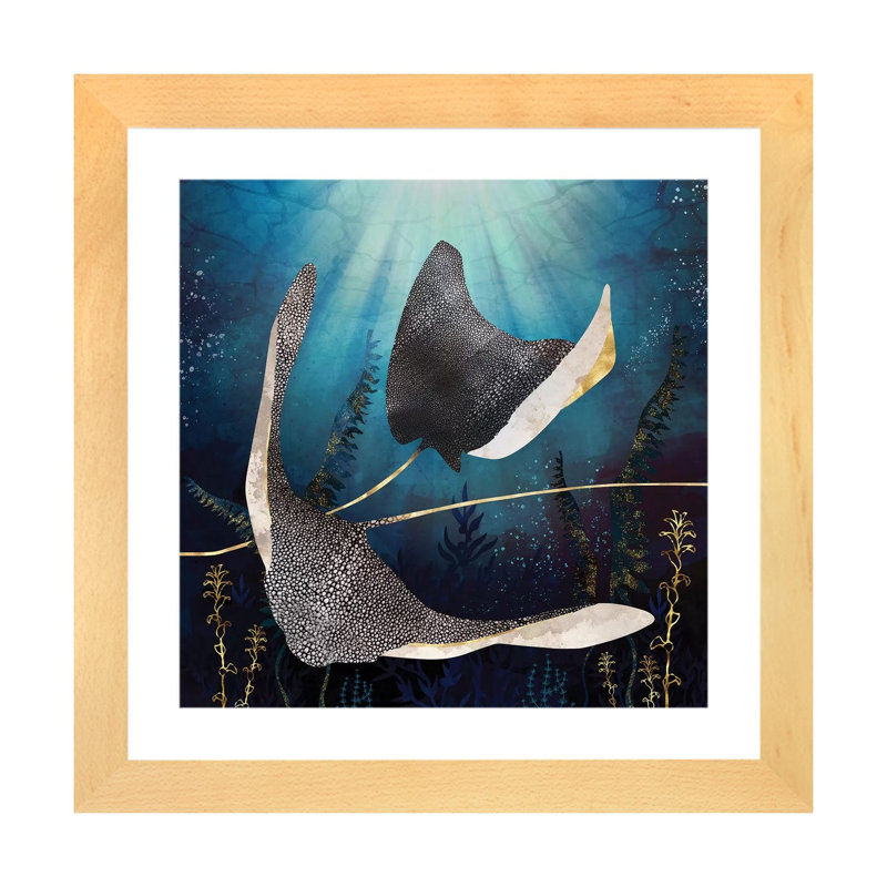 Stingray métallique - impression, 24" H x 24" W x 1'' D, Toile avec cadre en bois beige, Blanc