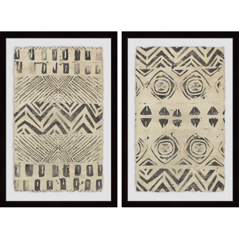Ebre Golden Patterns - Ensemble de 2 reproductions d'art sur papier encadrées, H 36 po x l 24 po