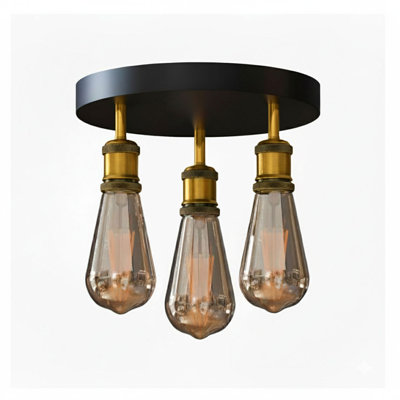 Plafonnier semi-encastré 3 lumières avec ampoules incluses, plafonnier de style campagnard près du plafond, plafonnier rétro E26 pour chambre à coucher, couloir et entrée