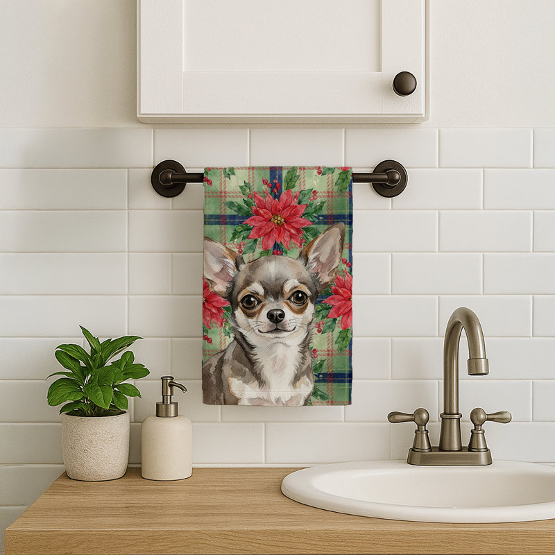 Chihuahua Christmas PoinsettIas Kitchen Towel, Gray Chihuahua