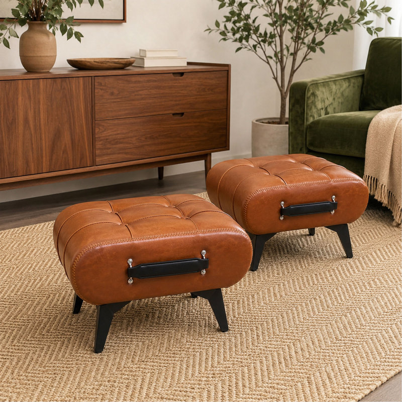 Tabouret en cuir de haute qualité, équipé de poignées portables et de pieds en métal; Repose-pieds carré moderne et minimaliste avec espace de rangement caché, disponible en plusieurs couleurs, convenant au salon