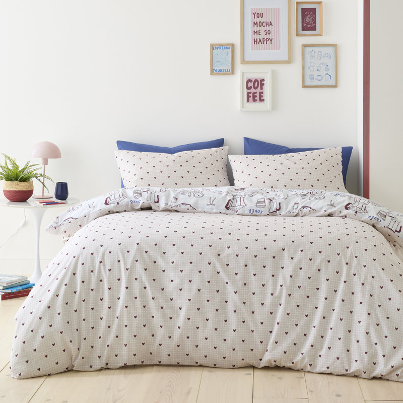 Coffee Club Cotton Blend Geometric Duvet Cover Set, King Size Bed (230 x 220 cm)
