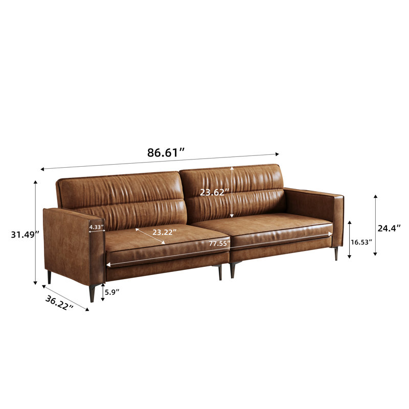 86.61" Oiled Leather Sectional Sofa, 2 Seater Recliner Sofa With Modern Design, Comfortable And Stylish Living Room Furniture