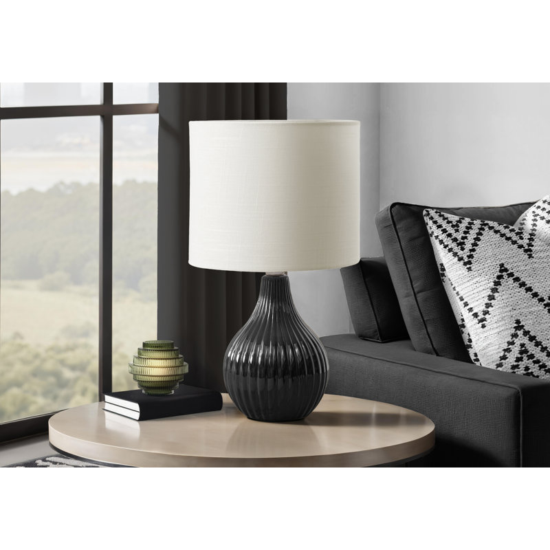 Lighting, H 17 po, lampe de table, céramique, abat-jour ivoire / crème, contemporain, moderne, Noir