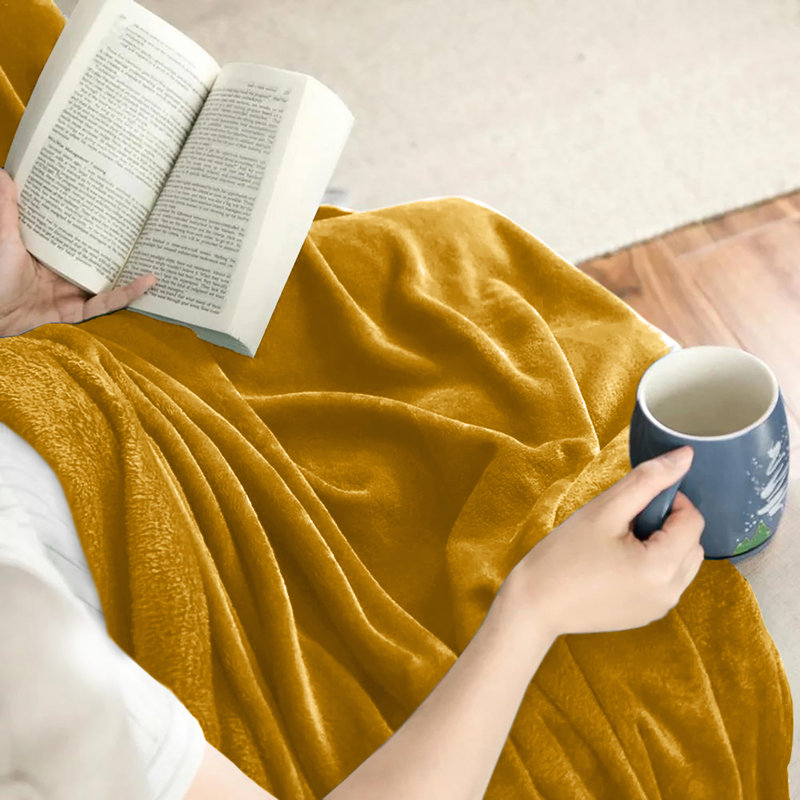 Aspire Homeware Ultra-Soft Hotel Quality Reversible Plain Weave Fleece Throw Blanket, Single (130cm W X 150cm L), Yellow