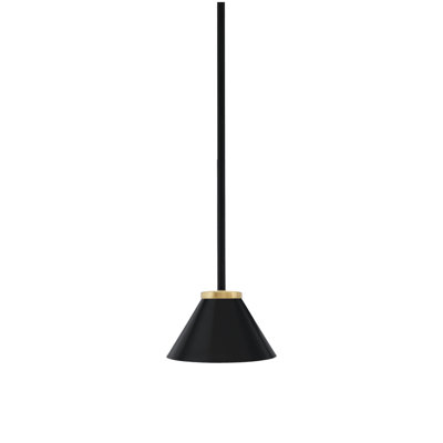Amarmula 1 Light Stem Mini Pendant, Matte Black & New Aged Brass Finish, 7" Matte Black Cone Metal Shade