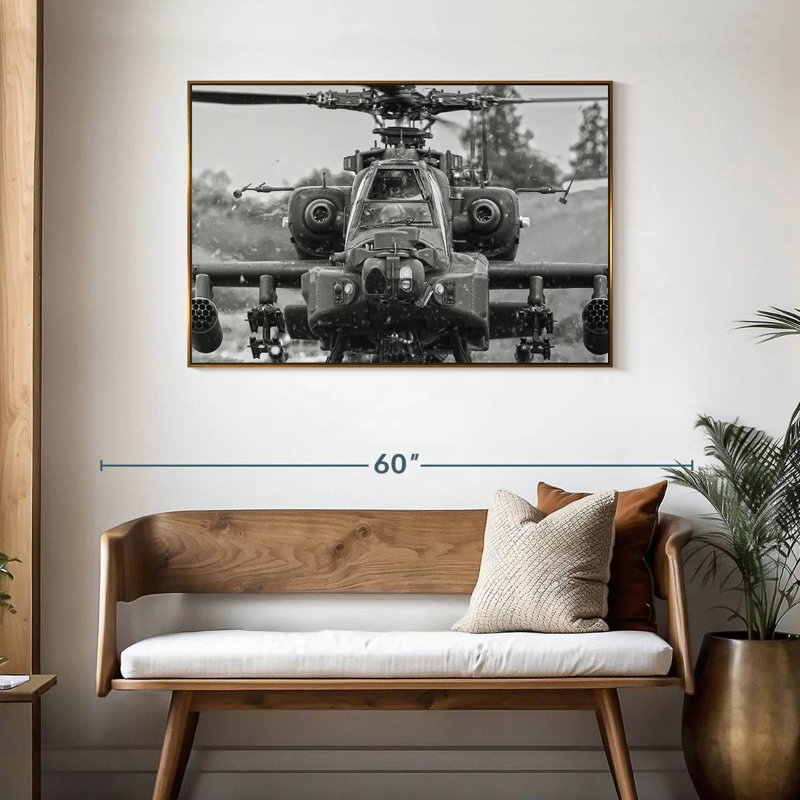 Hélicoptère de chasse Apache, Cadre flottant doré, 43 po x 29 po