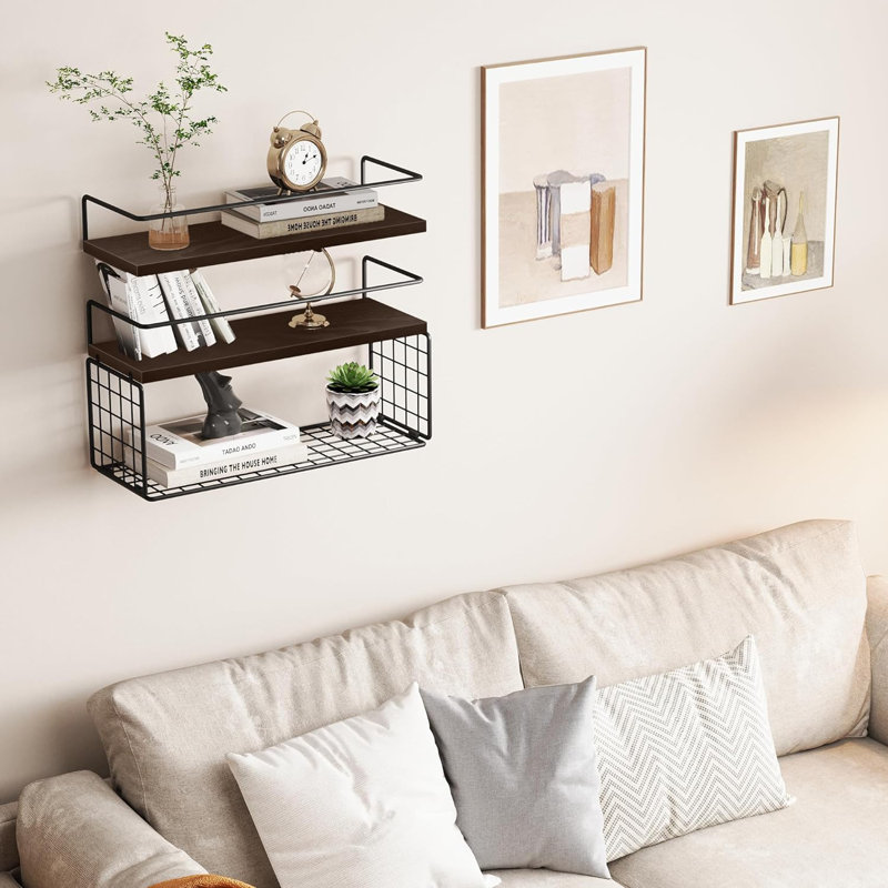 Jeromie 2 Piece Floating Shelf, Dark Brown