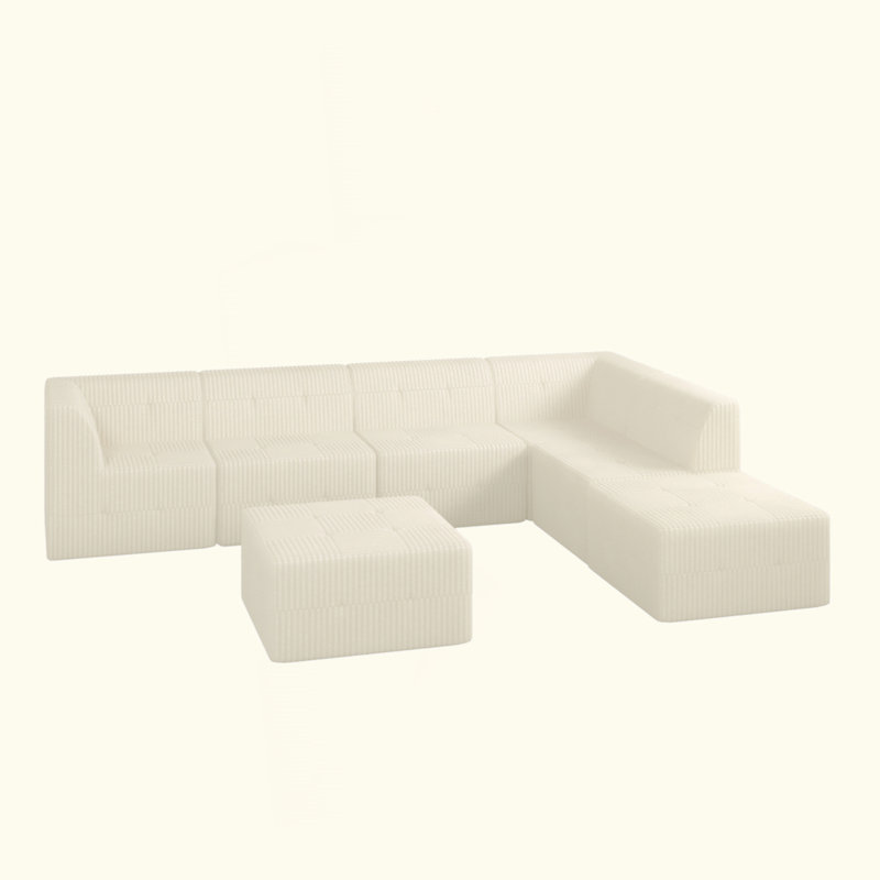 Boneless Vasya Modular Sectional Sofa, Beige Corduroy, 29.92" H x 130.32" W x 98.23" D