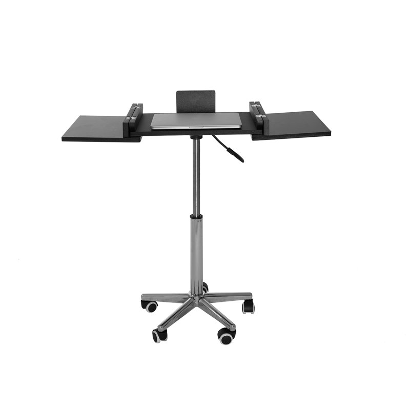 Adjustable Height Black Foldable Laptop Cart with Wood Panels