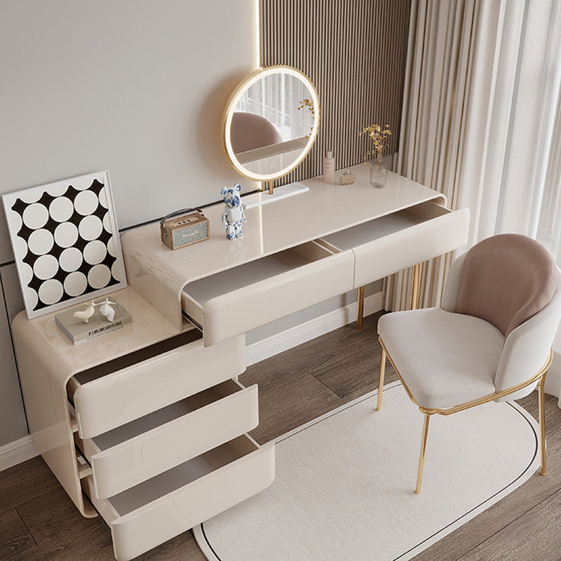 Coiffeuse de maquillage avec miroir lumineux, 5 tiroirs