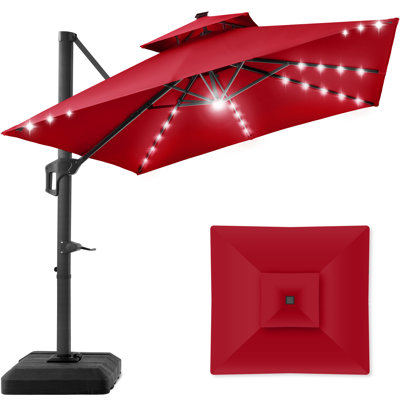 Ronessa 10x10ft 2-Tier Square Outdoor Solar LED Cantilever Patio Umbrella w/ Base Included