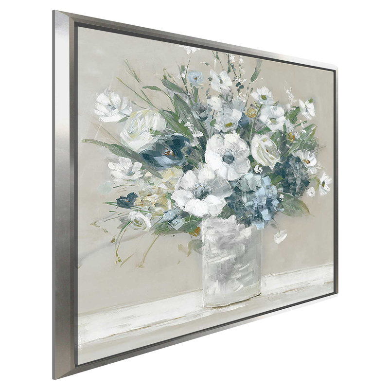 «Neutral Bouquet (Square)» par Sally Swatland Print, Cadre flottant argent, H 31,5 po x l 31,5 po x P 2 po