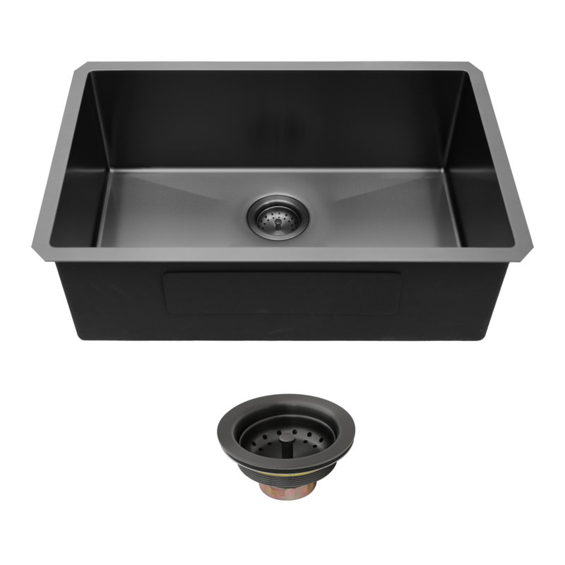 33"X19"X10" Gunmetal Black Undermount  Kitchen Sink 16 Gauge Single Bowl With Drain Assembly