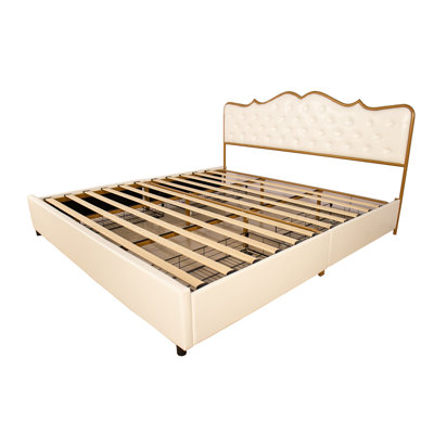 Lit plateforme tapissier en bois massif Kindal