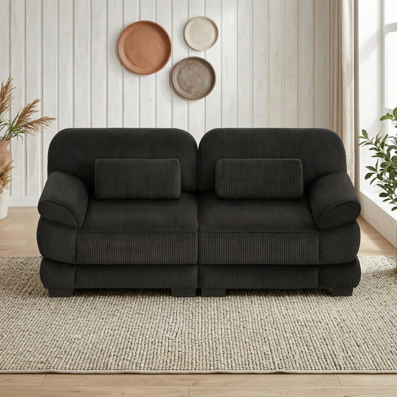 Causeuse avec coussins de siège et coussins, Noir