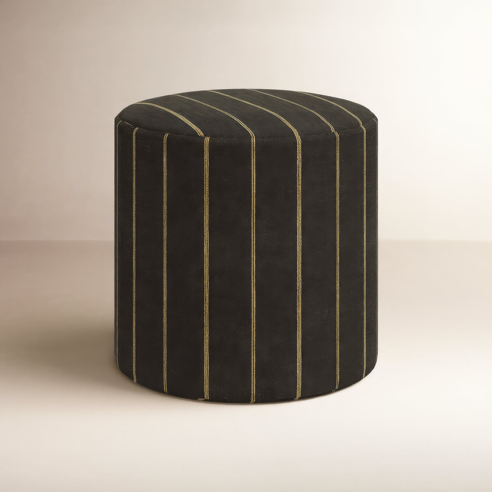 Epaulette Upholstered Ottoman, Fritz Peppercorn Stripe