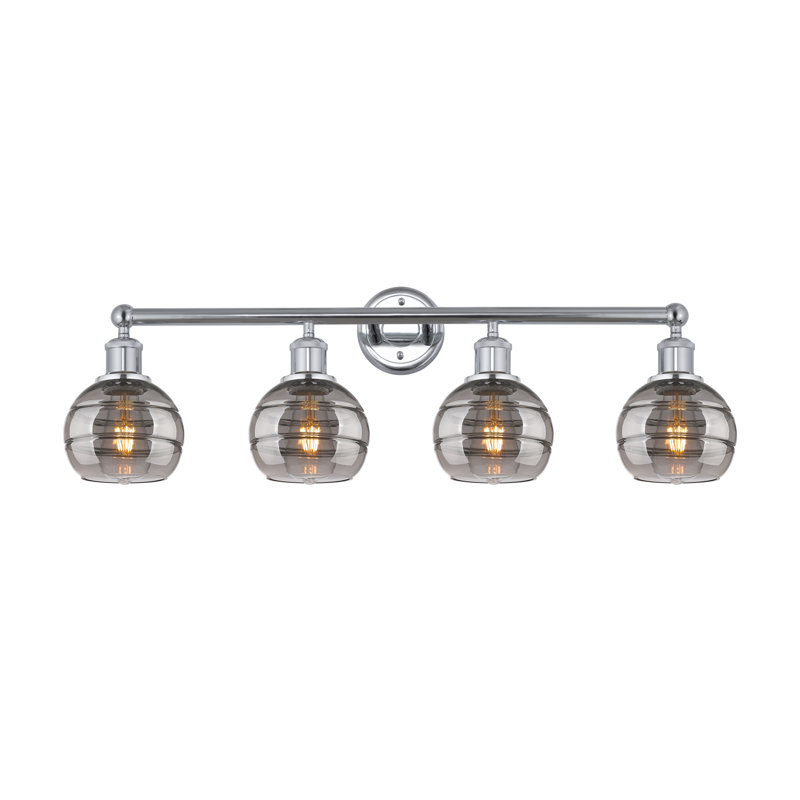 Éclairage pour meuble-lavabo à 4 lumières Chartoff, Gris fumée clair, Chrome poli