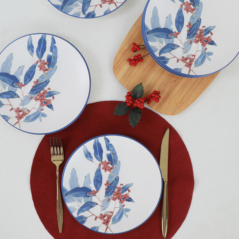 Ensemble d'assiettes à dessert élégantes (6 pièces), 100% céramique, 7,9 x 7,9 x 1,0 pouces | Antibactérien et résistant aux chocs thermiques | Facile à nettoyer, va au lave-vaisselle et au micro-ondes | Parfait pour les fêtes et l'utilisation qu